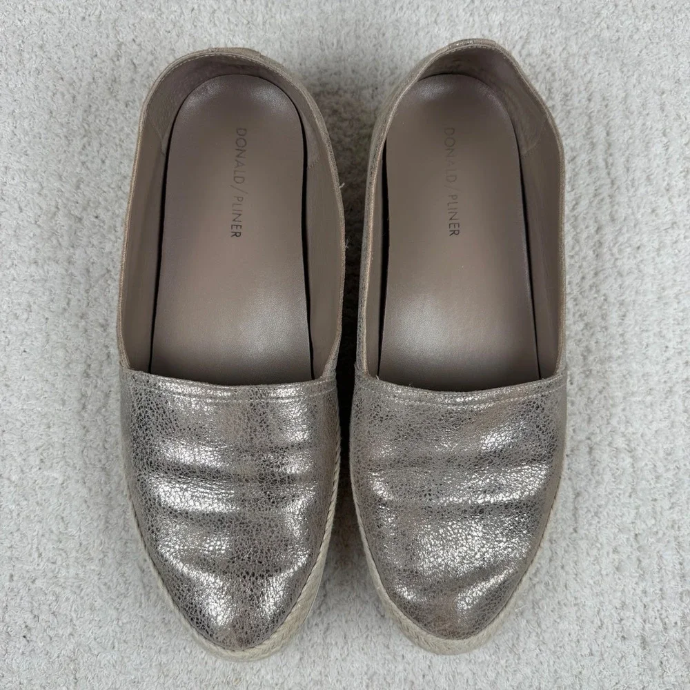 Donald Pliner Palm Metallic Champagne Leather‎ Espadrille Flats Shoes Womens 10M